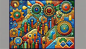 Farbenfrohe Illustration zur Standardisierung von KI-Tools in Unternehmen, die Effizienz und Zusammenarbeit durch einheitliche Lösungen darstellt.