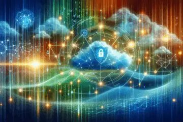 Illustration zeigt ein digitales Netzwerk mit Symbolen für KI, Datenschutz und DSGVO in freundlichen Farben, die die innovative Verbindung von Technologie und Datensicherheit darstellen.